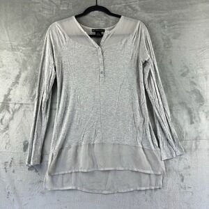 Design History Top Women's M Gray Sheer Top & Bottom Roll Tab Sleeves